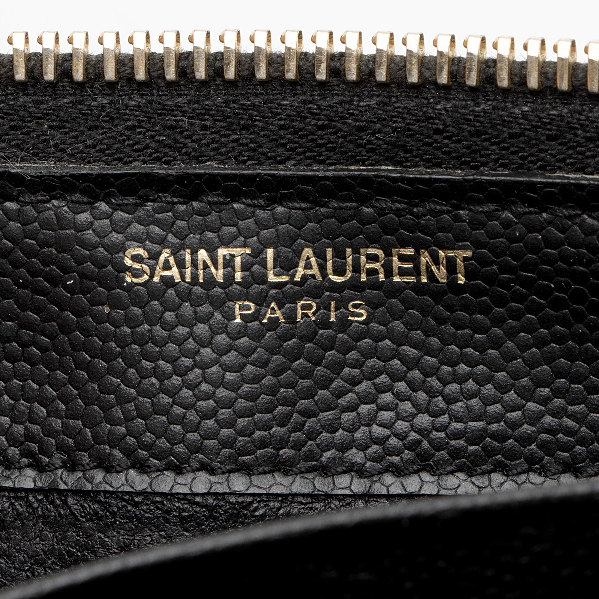 Saint Laurent Matelasse Grain de Poudre Monogram Compact Zip Around Wa –  LuxeDH